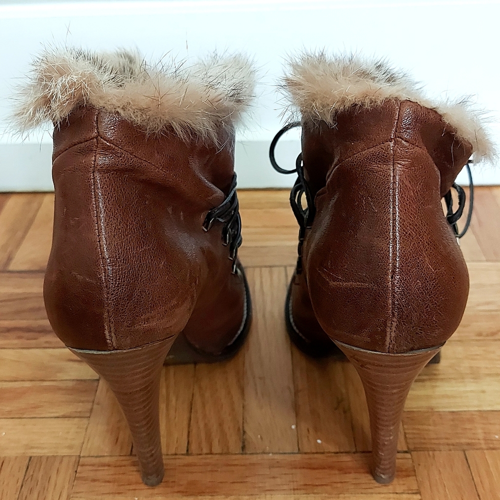 Mimosa Women Boot Size EU 38 Brown Leather Lace-Up Platform Academia Wood Chunky - Picture 8 of 12